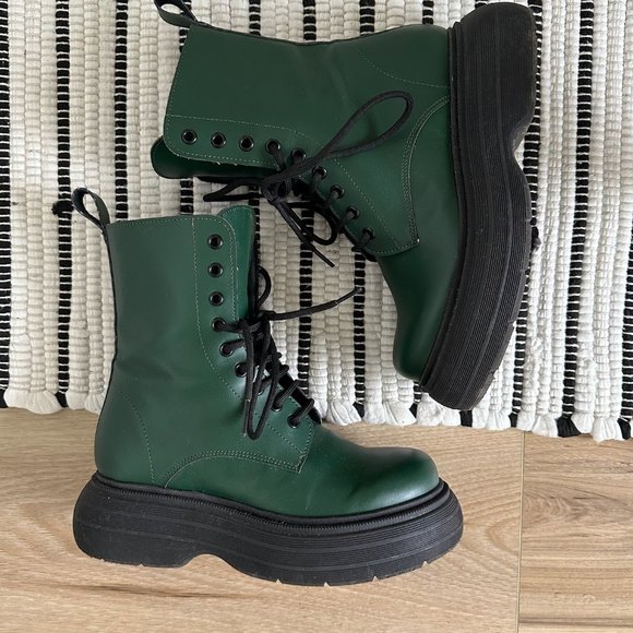 ALOHAS Shoes - Alohas Gouache - Green vegan leather combat boots